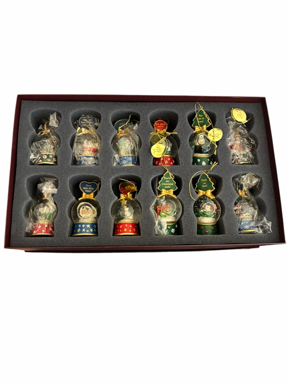 Danbury Mint Set of 12 Cat Snow Globe Christmas Ornaments Vintage